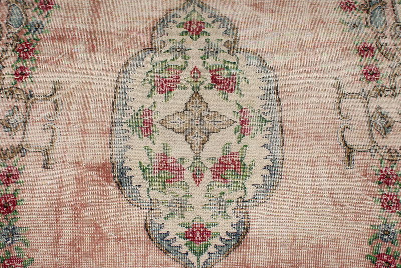 7x10 Rose and Light Blue Turkish Overdyed Rug