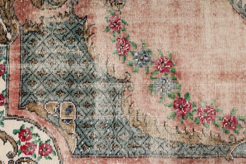 7x10 Rose and Light Blue Turkish Overdyed Rug