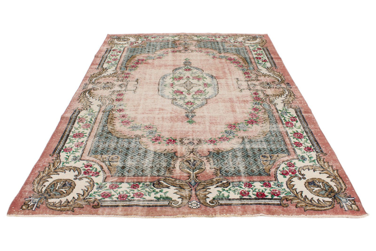 7x10 Rose and Light Blue Turkish Overdyed Rug