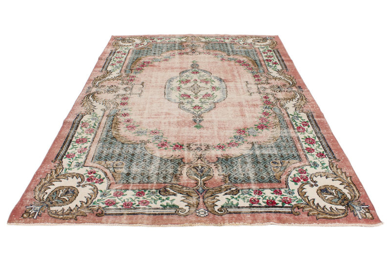 7x10 Rose and Light Blue Turkish Overdyed Rug