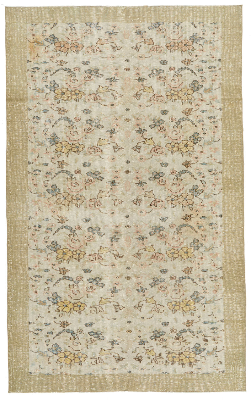 6x10 Ivory and Beige Turkish Overdyed Rug