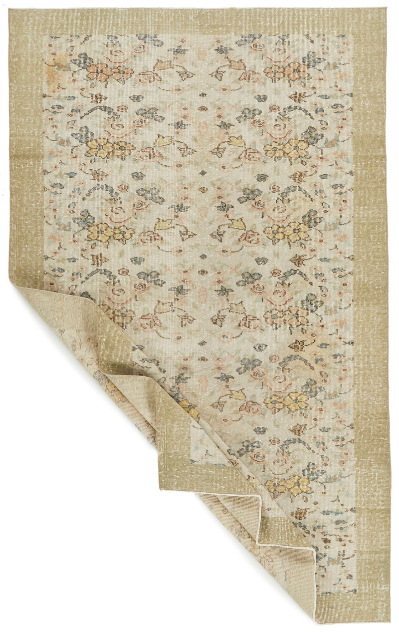 6x10 Ivory and Beige Turkish Overdyed Rug