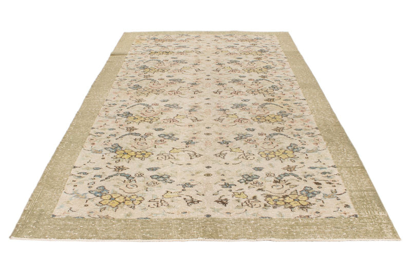 6x10 Ivory and Beige Turkish Overdyed Rug