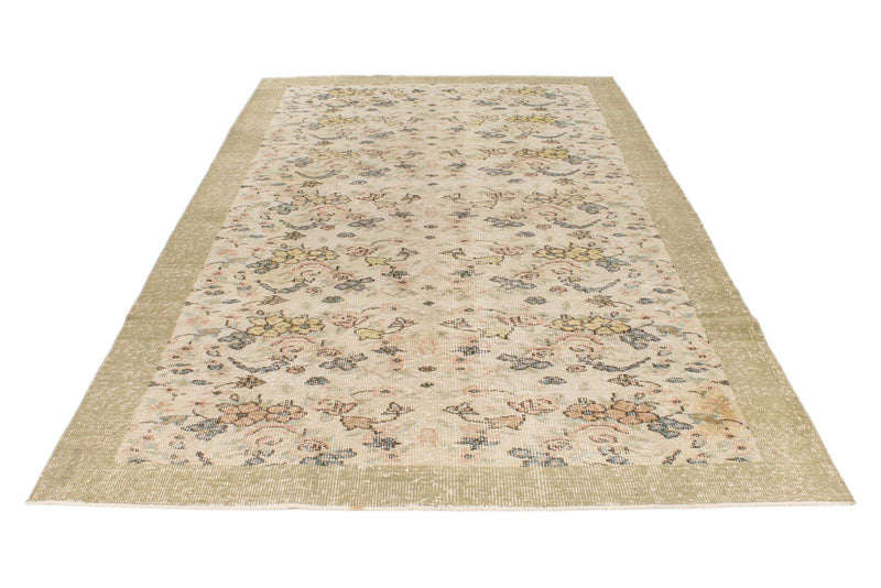 6x10 Ivory and Beige Turkish Overdyed Rug