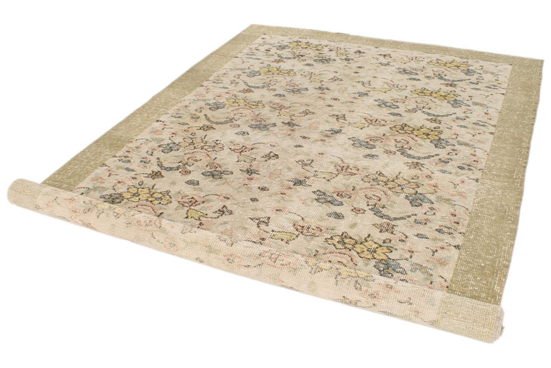 6x10 Ivory and Beige Turkish Overdyed Rug