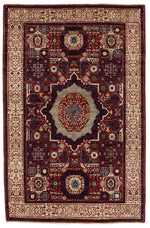 4x6 Red and Ivory Turkish Tribal Rug