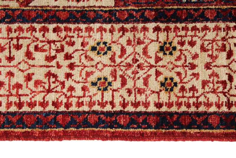 4x6 Red and Ivory Turkish Tribal Rug