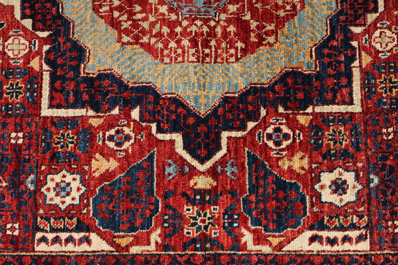 4x6 Red and Ivory Turkish Tribal Rug