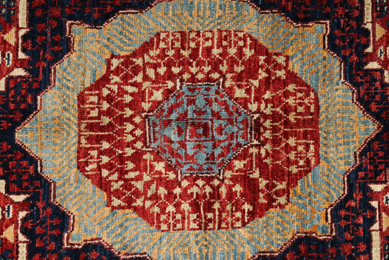 4x6 Red and Ivory Turkish Tribal Rug