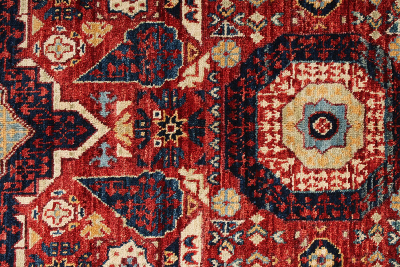 4x6 Red and Ivory Turkish Tribal Rug