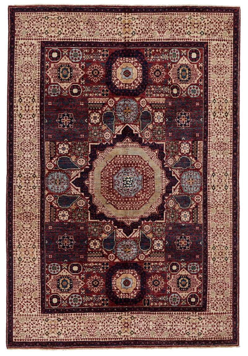 5x7 Red and Ivory Turkish Tribal Rug