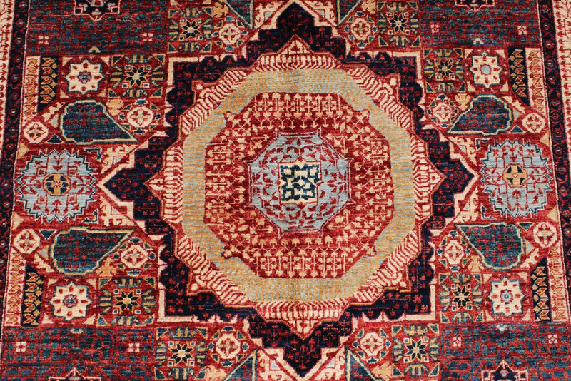 5x7 Red and Ivory Turkish Tribal Rug