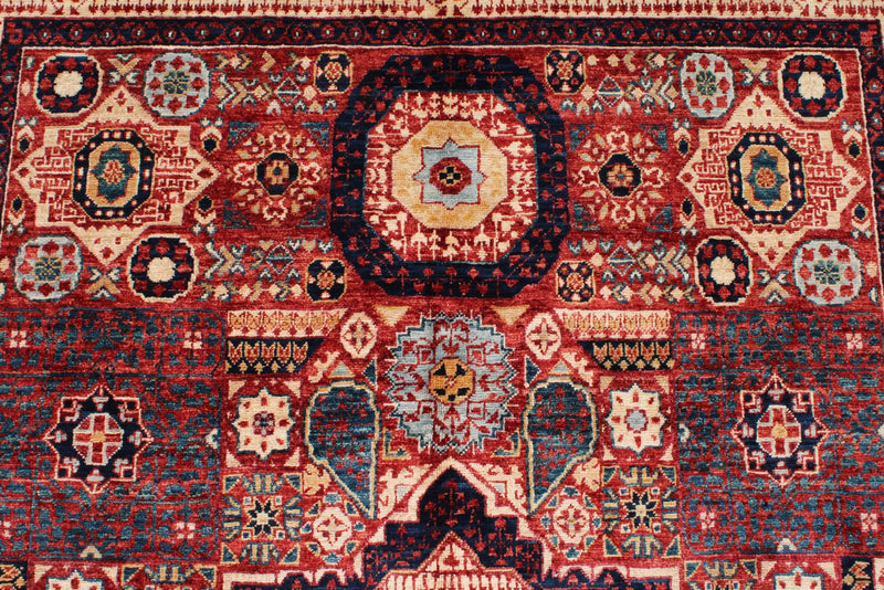 5x7 Red and Ivory Turkish Tribal Rug