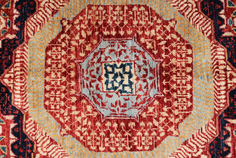 5x7 Red and Ivory Turkish Tribal Rug