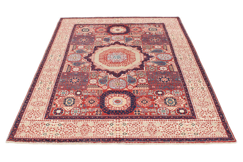 5x7 Red and Ivory Turkish Tribal Rug