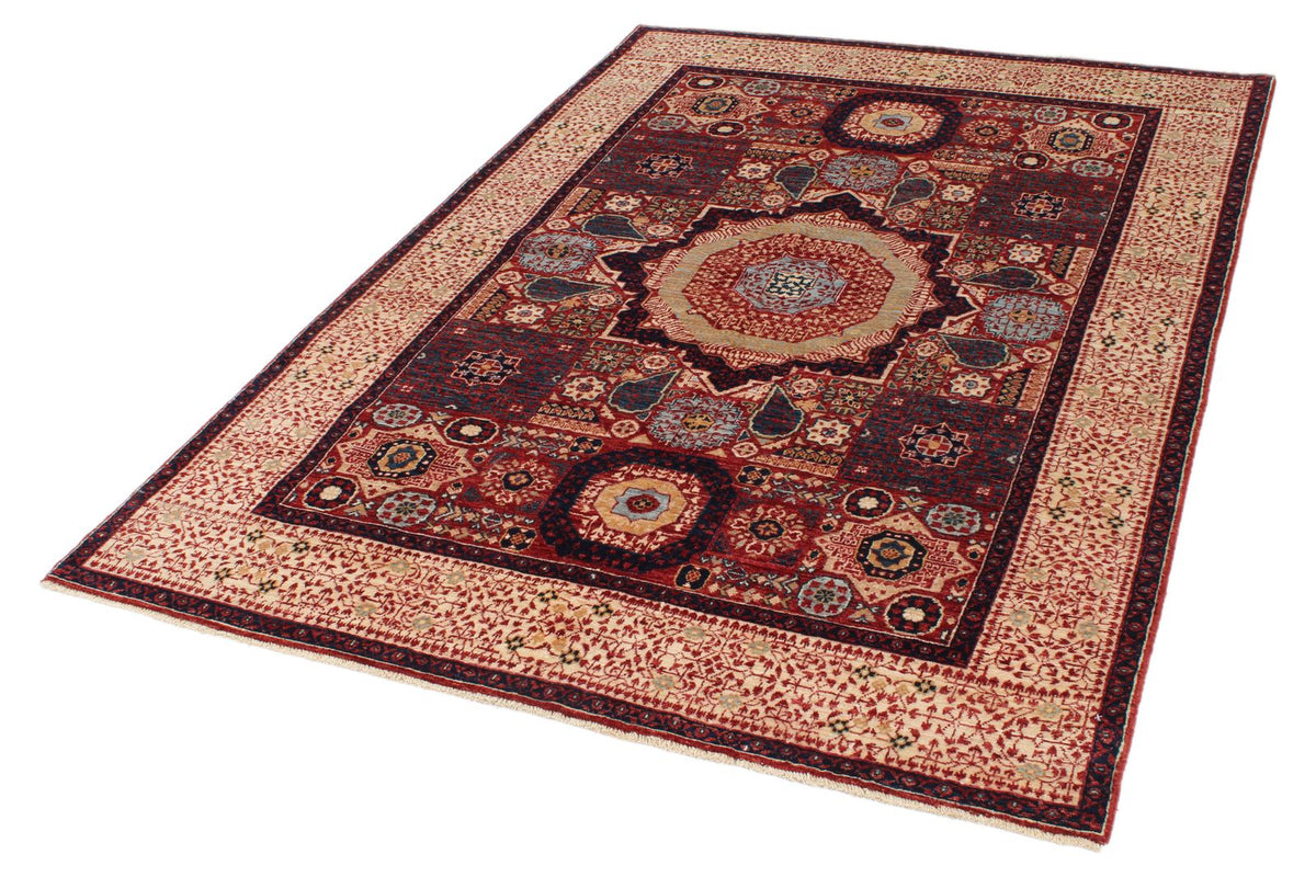 5x7 Red and Ivory Turkish Tribal Rug