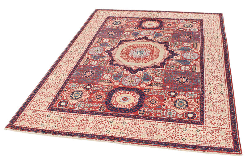 5x7 Red and Ivory Turkish Tribal Rug