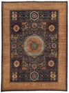 9x12 Navy and Beige Turkish Tribal Rug