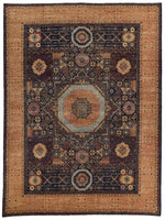 9x12 Navy and Beige Turkish Tribal Rug