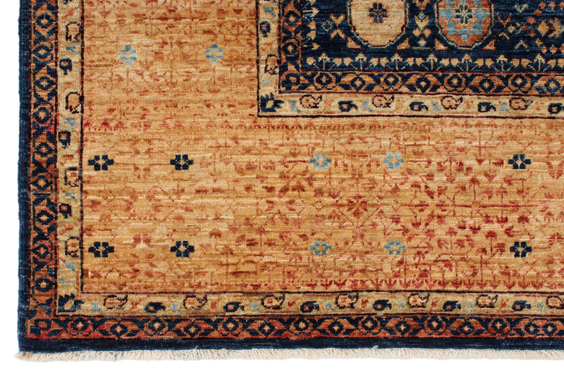 9x12 Navy and Beige Turkish Tribal Rug