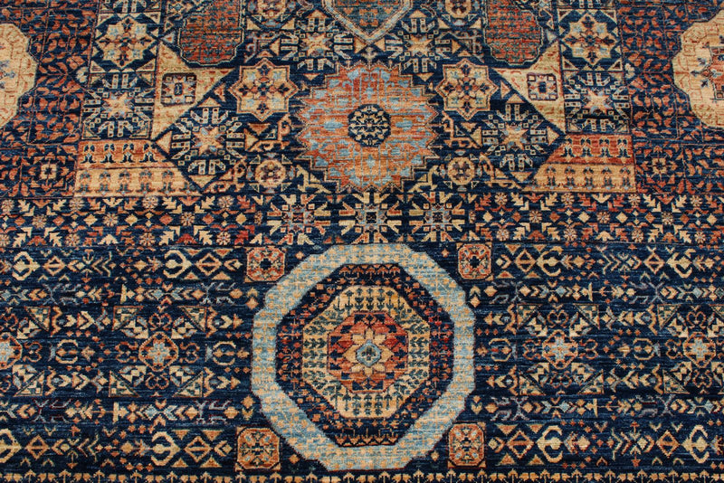 9x12 Navy and Beige Turkish Tribal Rug