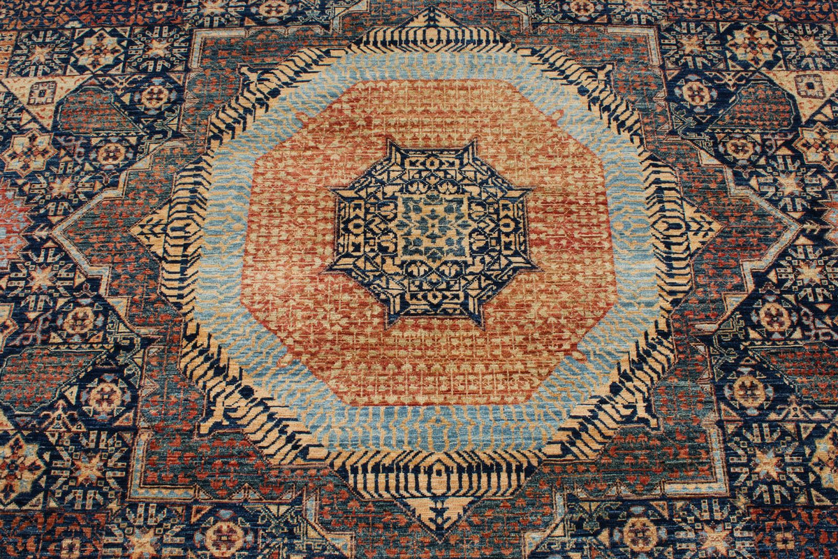 9x12 Navy and Beige Turkish Tribal Rug