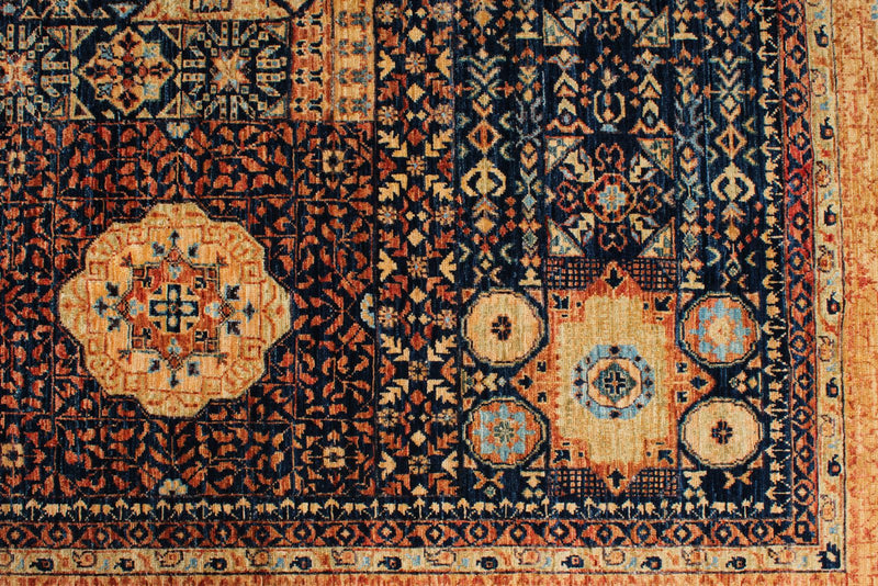 9x12 Navy and Beige Turkish Tribal Rug