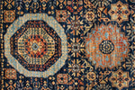 9x12 Navy and Beige Turkish Tribal Rug