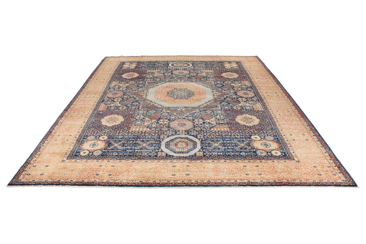 9x12 Navy and Beige Turkish Tribal Rug