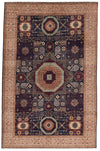 6x9 Navy and Beige Turkish Tribal Rug