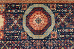 6x9 Navy and Beige Turkish Tribal Rug