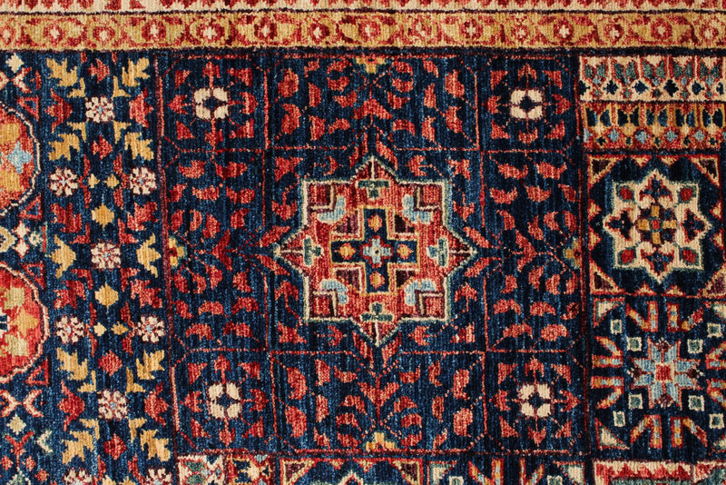 6x9 Navy and Beige Turkish Tribal Rug