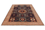 6x9 Navy and Beige Turkish Tribal Rug