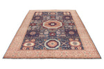 6x9 Navy and Beige Turkish Tribal Rug