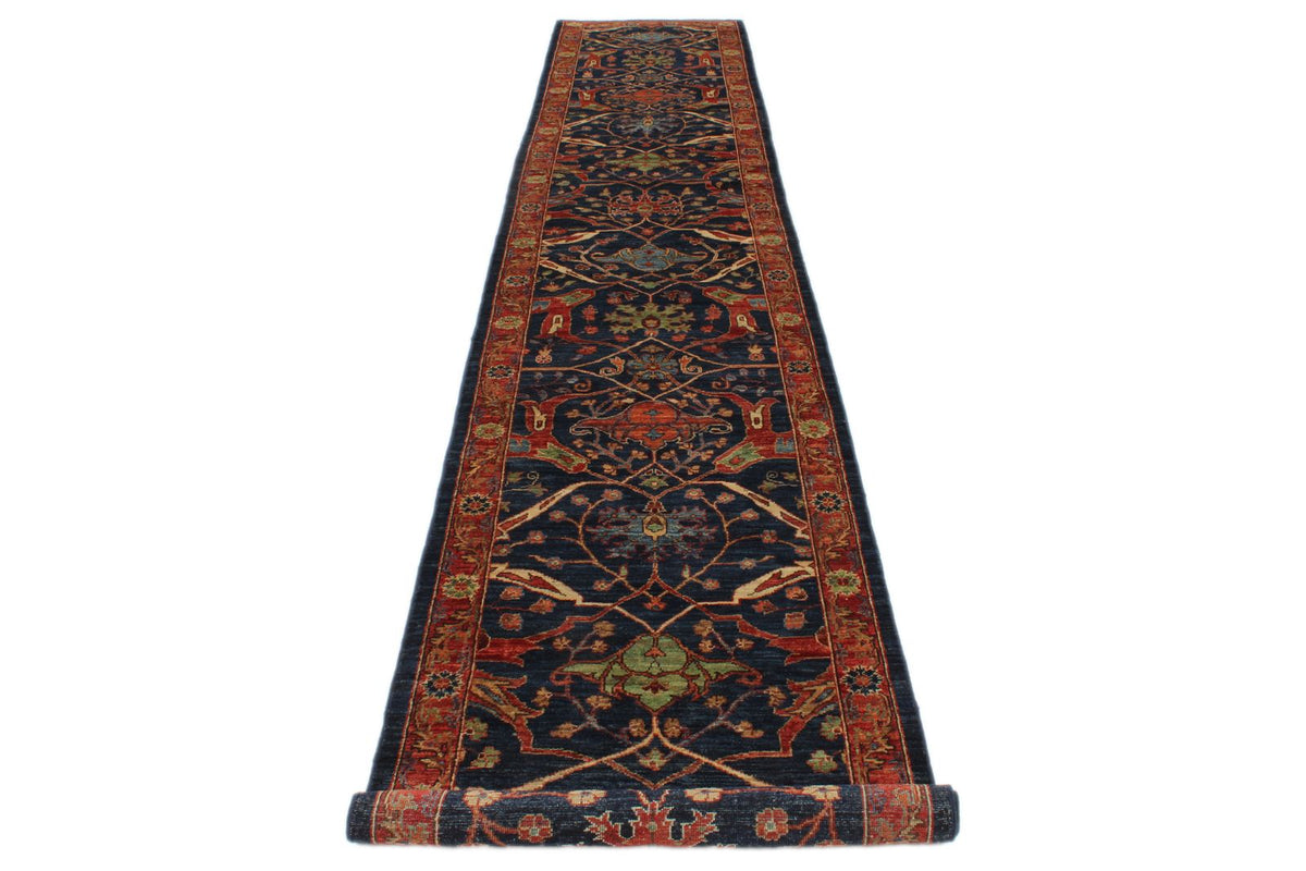 3x15 Navy and Rust Anatolian Traditional Runner