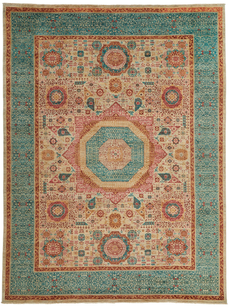 9x12 Camel and Turquoıse Turkish Tribal Rug