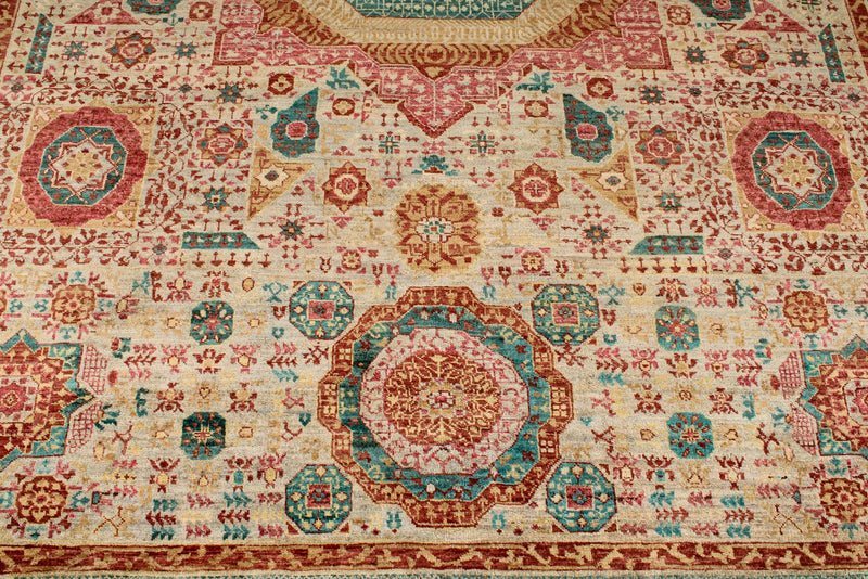 9x12 Camel and Turquoıse Turkish Tribal Rug