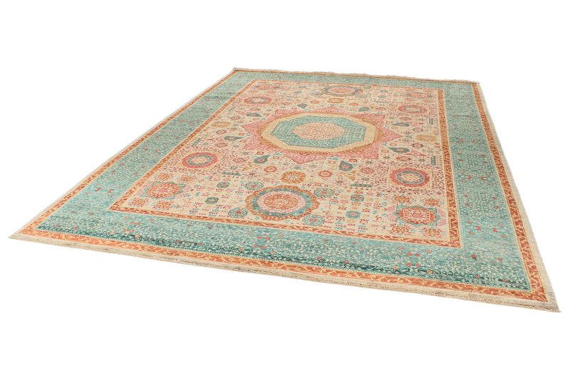 9x12 Camel and Turquoıse Turkish Tribal Rug