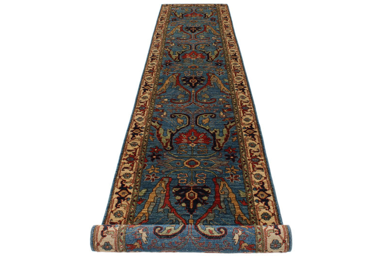 3x18 Blue and Ivory Anatolian Traditional Runner