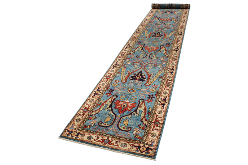 3x18 Blue and Ivory Anatolian Traditional Runner