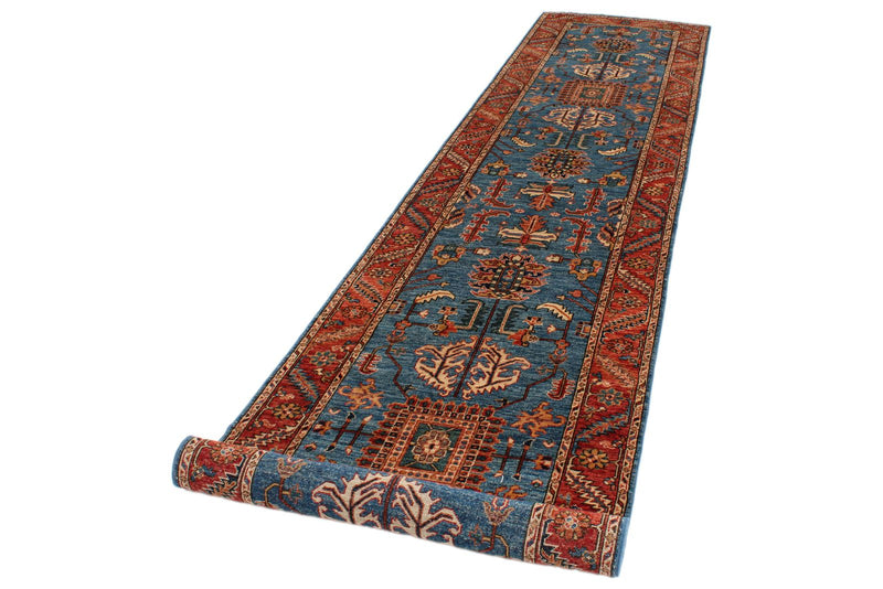 3x16 Blue and Rust Anatolian Traditional Runner