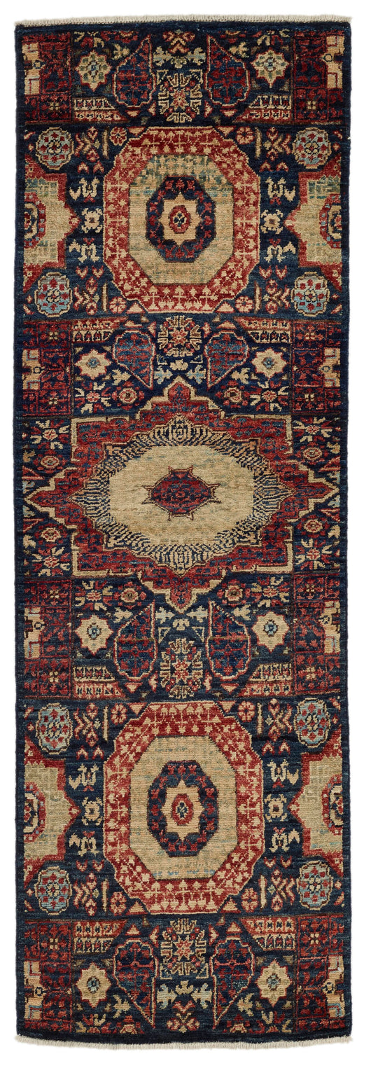 2x6 Navy and Multicolor Turkish Tribal Runner