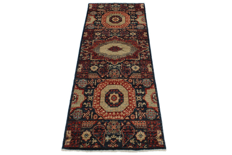 2x6 Navy and Multicolor Turkish Tribal Runner