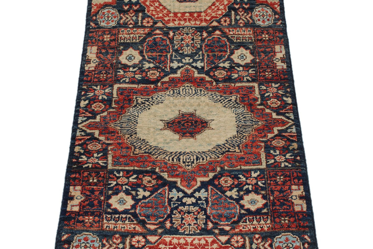 2x6 Navy and Multicolor Turkish Tribal Runner