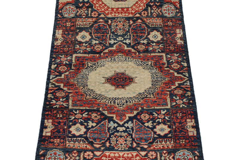 2x6 Navy and Multicolor Turkish Tribal Runner