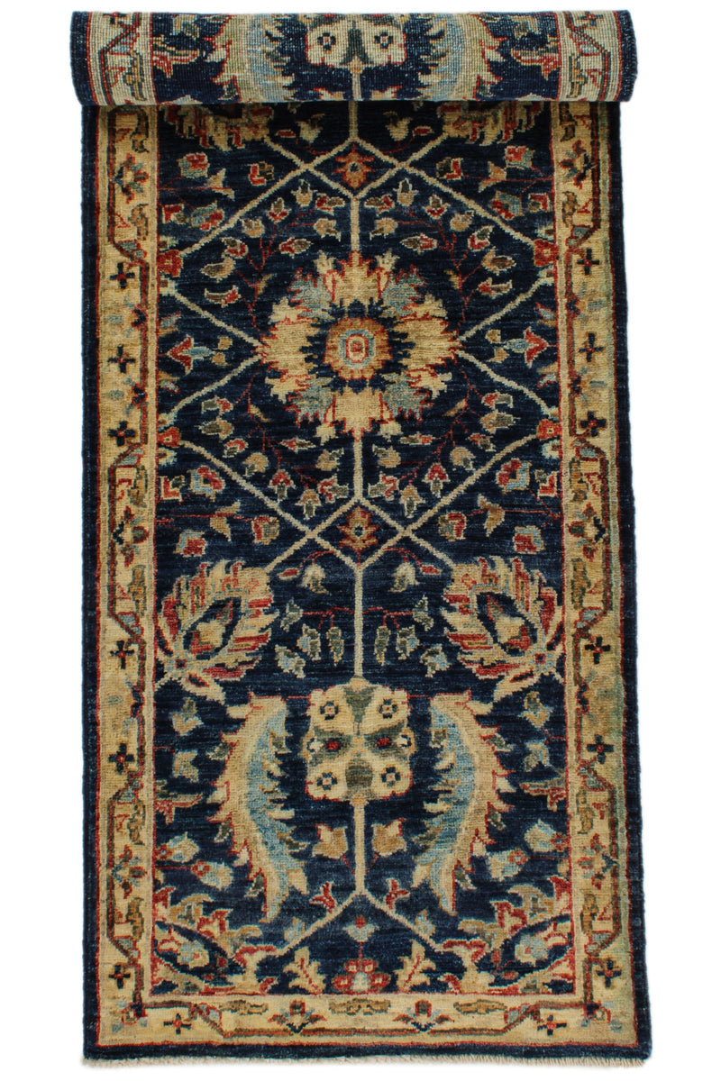 2x5 Navy and Ivory Anatolian Traditional Runner