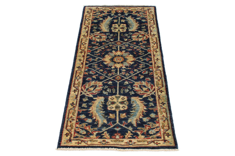 2x5 Navy and Ivory Anatolian Traditional Runner