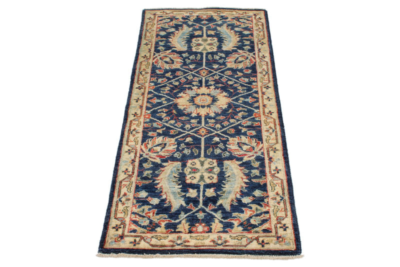 2x5 Navy and Ivory Anatolian Traditional Runner