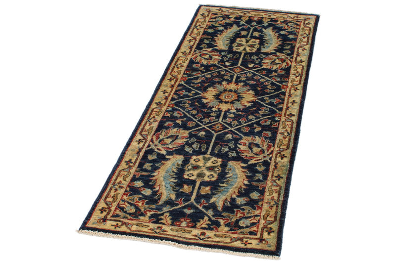 2x5 Navy and Ivory Anatolian Traditional Runner