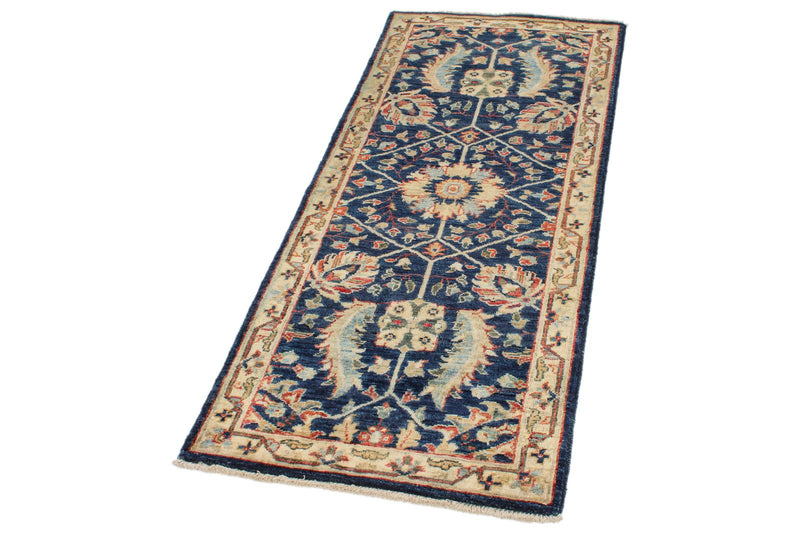 2x5 Navy and Ivory Anatolian Traditional Runner